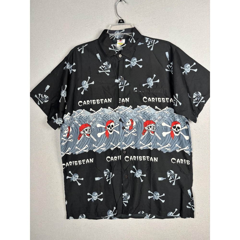 Rima Shirt Mens Medium Caribbean Pirate Skull Hawaiian Button Up Short Sleeve